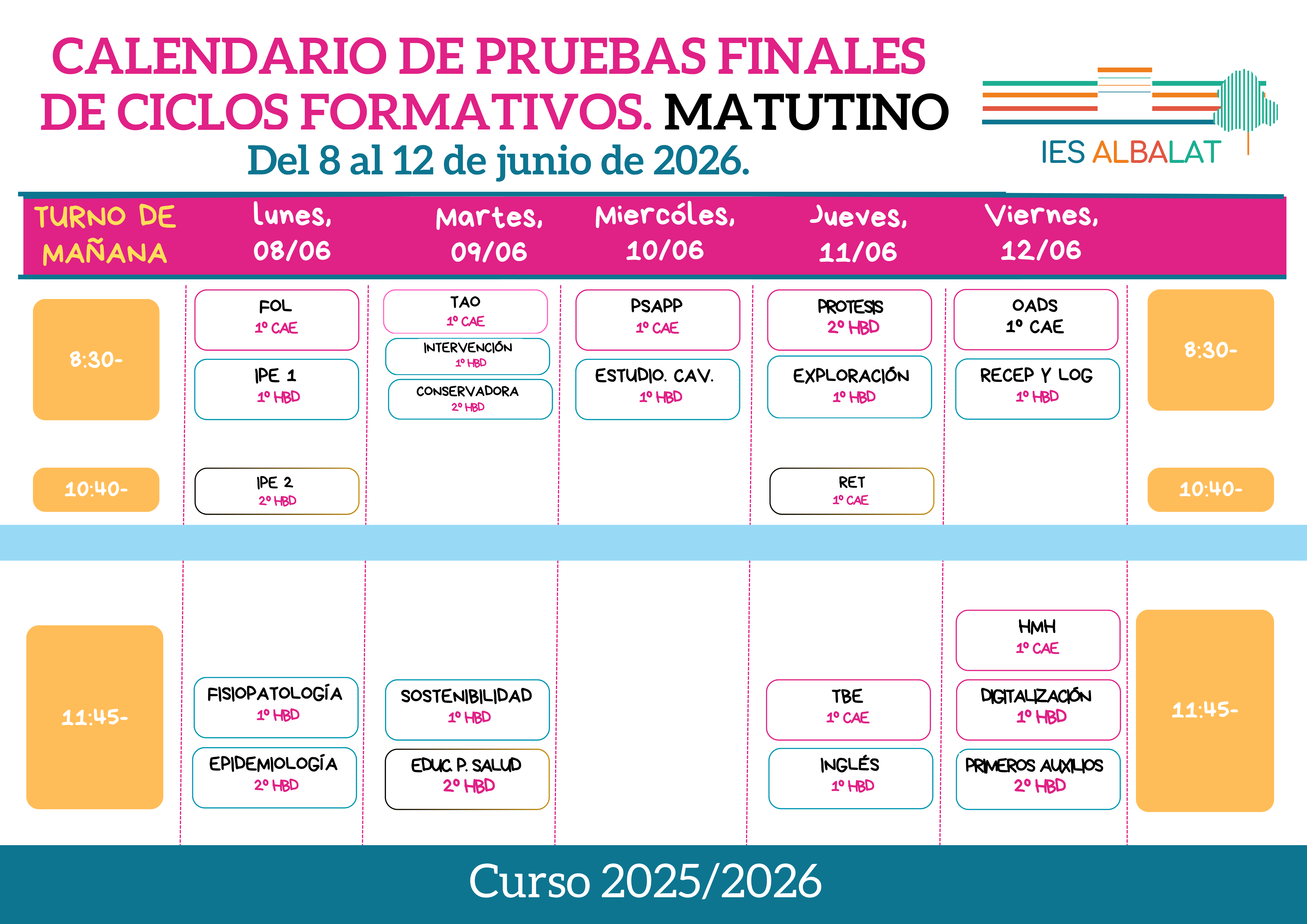 2 Calendario de pruebas finales de Ciclos Matutino