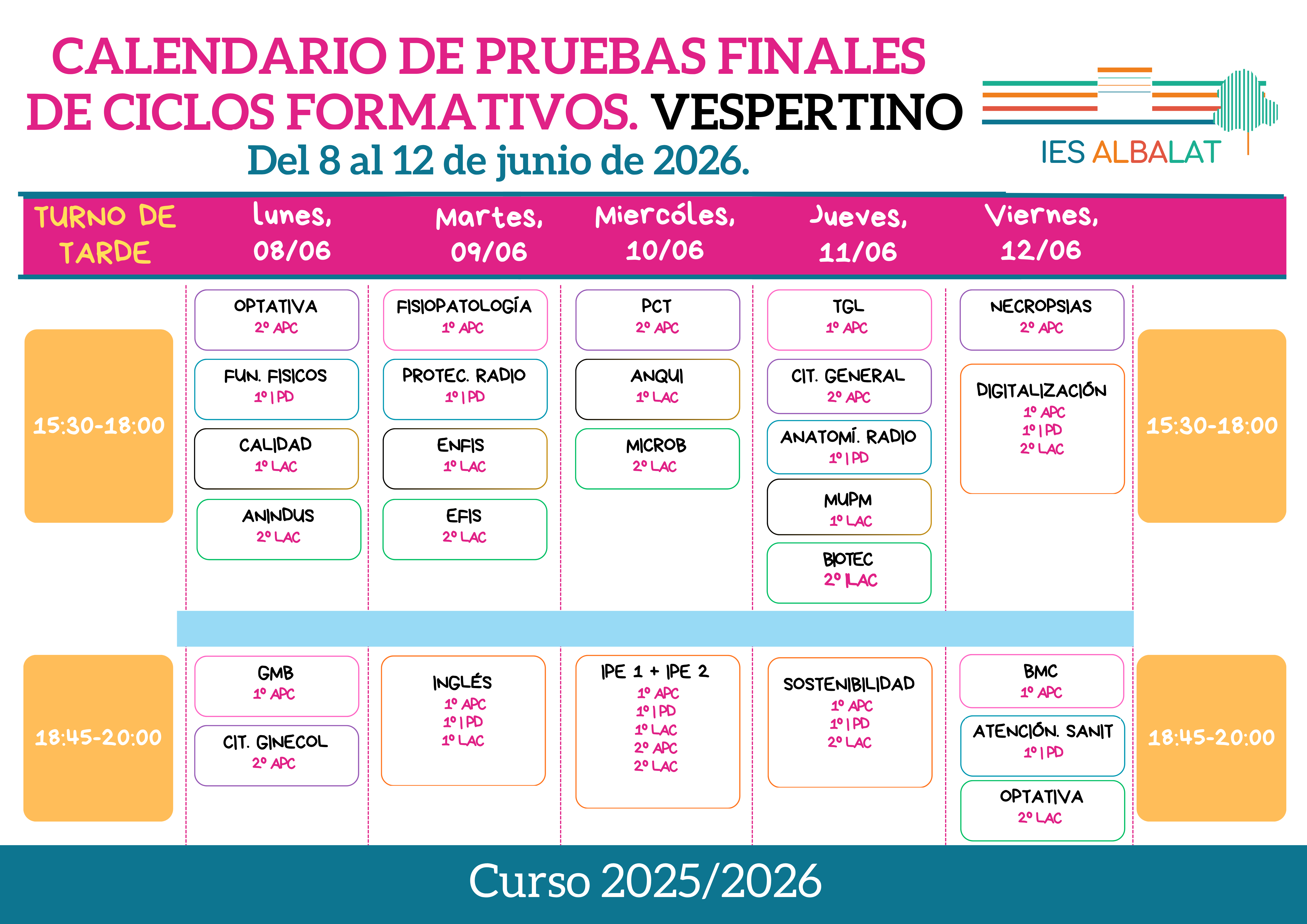 3 Calendario de pruebas finales de Ciclos Vespertino