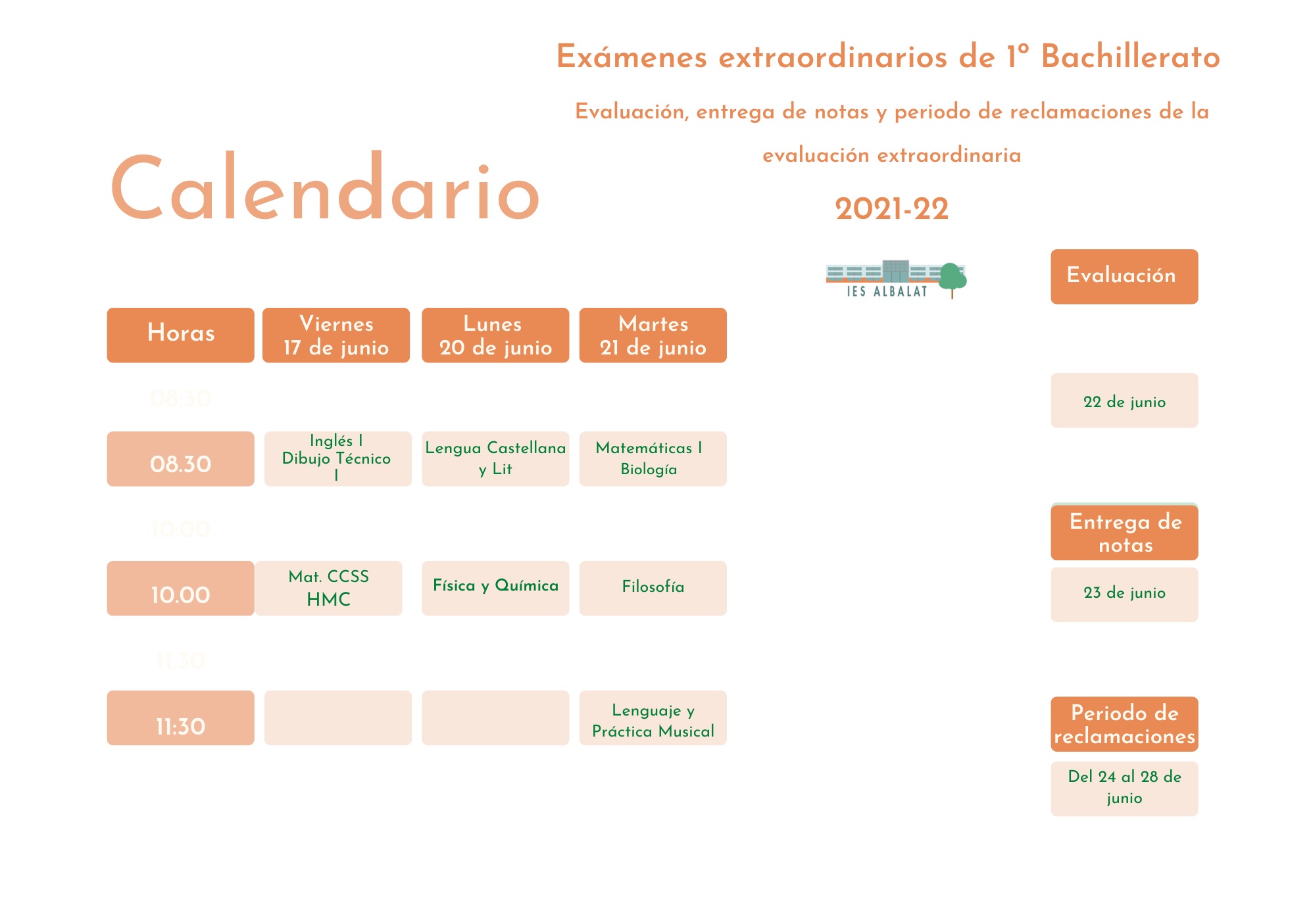 Calendario extraordinario 1º bach